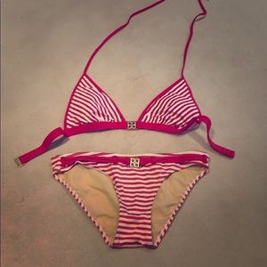 BCBG Maxazaria red & white striped bikini